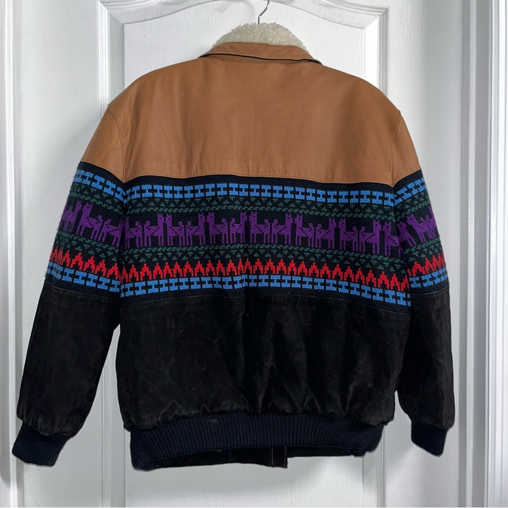 Adler Vintage Suede Leather Sherpa Aztec Southwestern Style Jacket - Picture 3 of 9